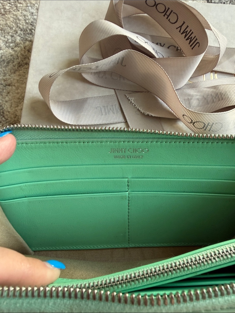 Jimmy Choo Green Python-Embossed Zip Around Wallet - Picture 7 of 10